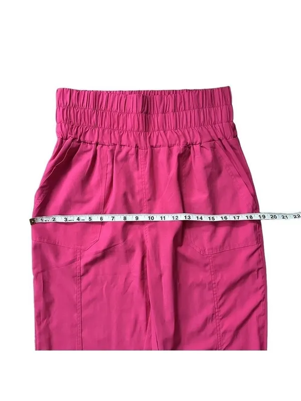 New In Smocked High Waist Elastic Waistband Joggers Hot Pink Size Large - Image 9