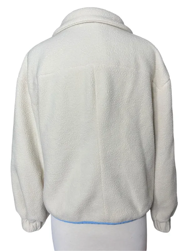 Sandy Liang Cream Sherpa Fleece Gingham Zip Jacket M - Image 4