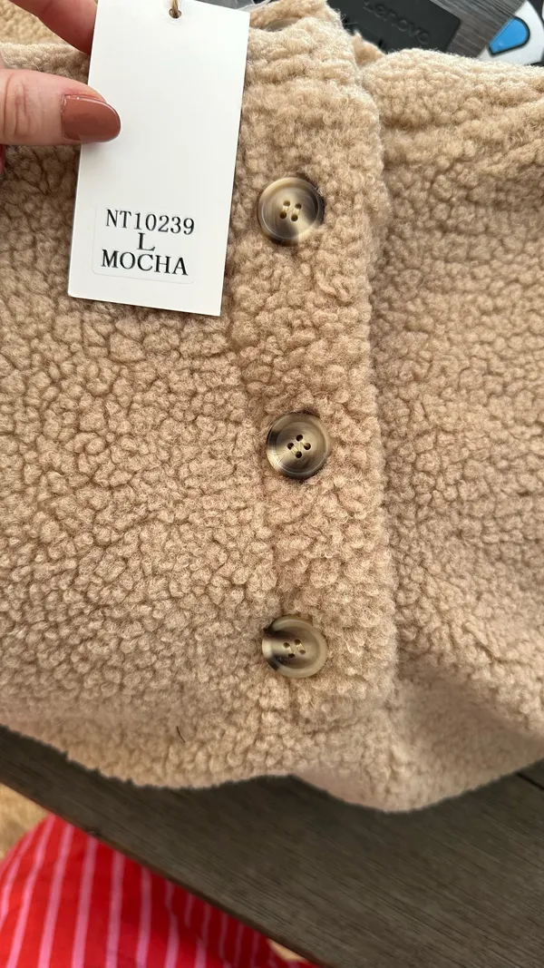 VICI teddy button front pocketed hoodie mocha  - Image 6
