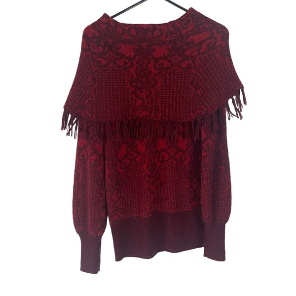 Knox Rose Women's Size‎ Small Red Damask Boho Peasant Long Sleeve Sweater - Image 5