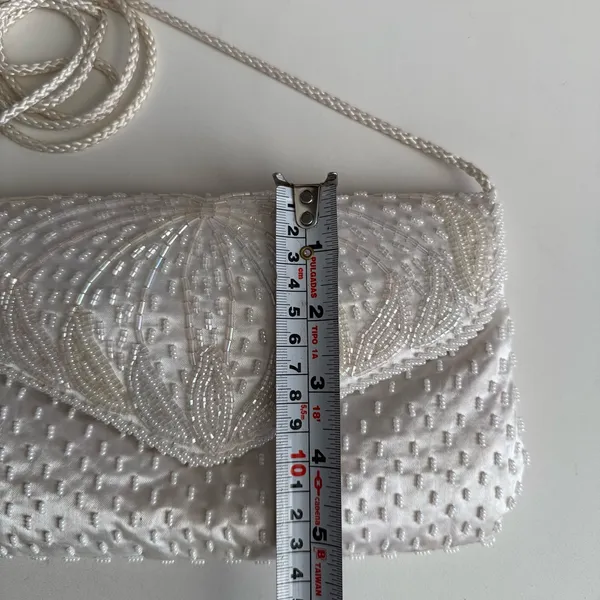 Vintage White Beaded Satin Clutch Purse | Pearl Evening Bag Bridal Prom 90s Y2K - Image 8
