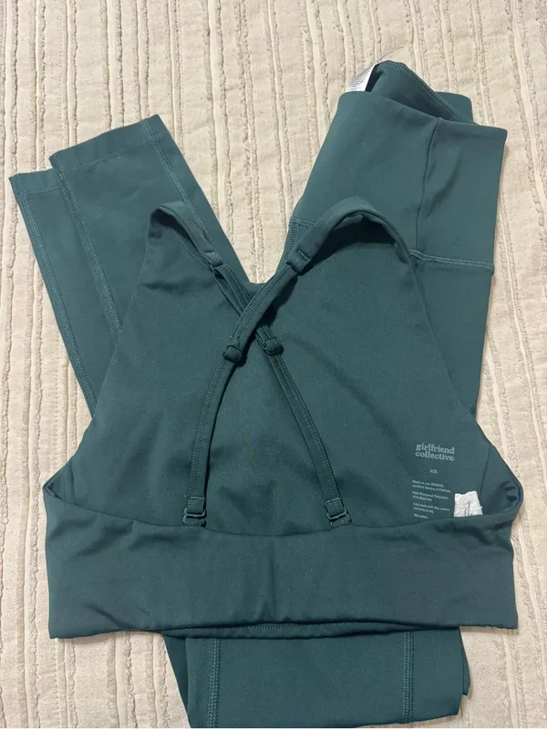 girlfriend collective Deep Teal Leggings and Crop Tank Sports Bra Set - Image 3