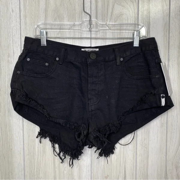 NEW One Teaspoon Bandits Relaxed Fit Twisted Cuff Hem Shorts Black Panther 29 - Image 3