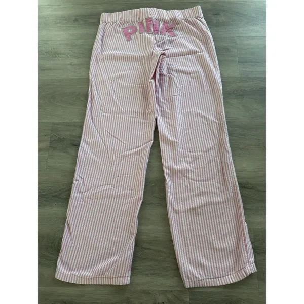 VTG Y2K Victorias Secret Pink Pajama Pants Dog Logo Striped Backside Logo XS - Image 2