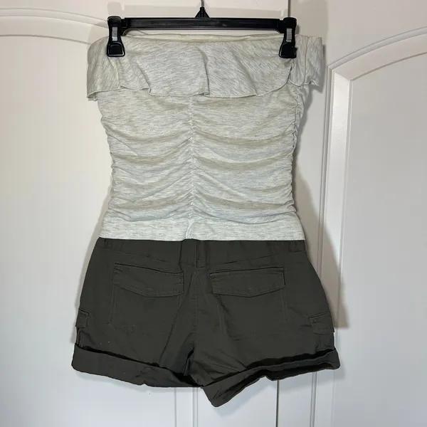 Rewind Strapless Romper Womens S Gray Ruffle Top Brown Cargo Micro‎ Shorts Y2K - Image 2