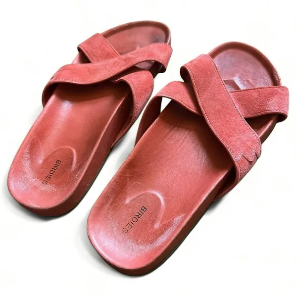 Birdies The Robin Women’s Slide Sandals 6.5 Coral Crisscross Suede Comfort - Image 4