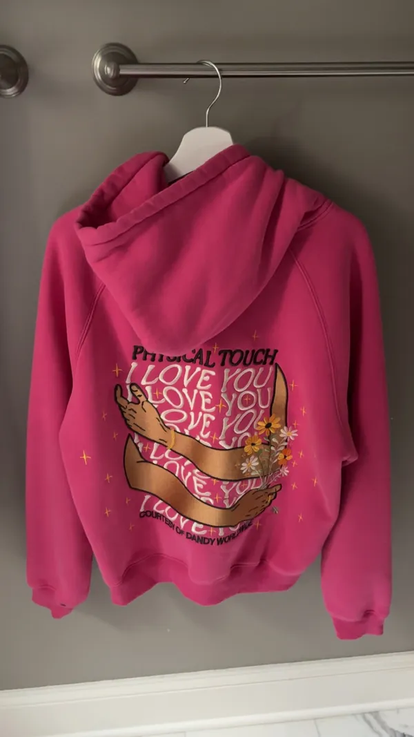 Dandy Worldwide pink hoodie with yellow star and flower details, size M - Image 3