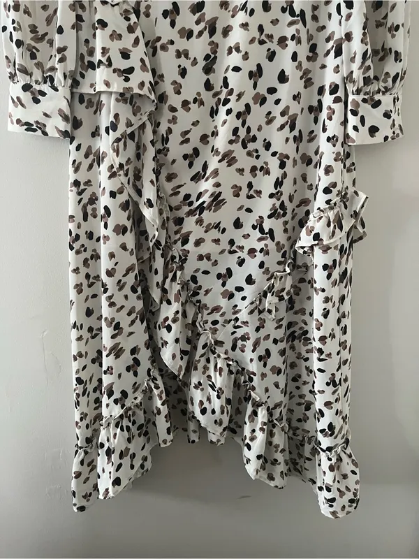 Nasty Gal White Brown Animal Print Midi Dress 4 Ruffle Hem Modest Going Out - Image 3