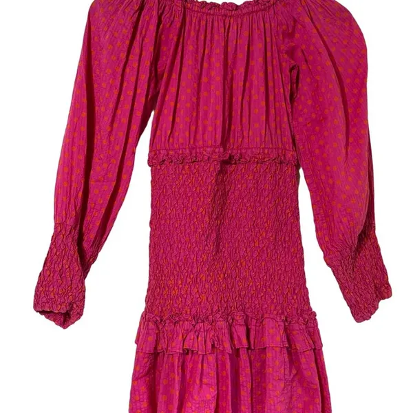 Alexis Marilena Off Shoulder Smocked Dress Fuchsia Polka Dot XS - Image 3