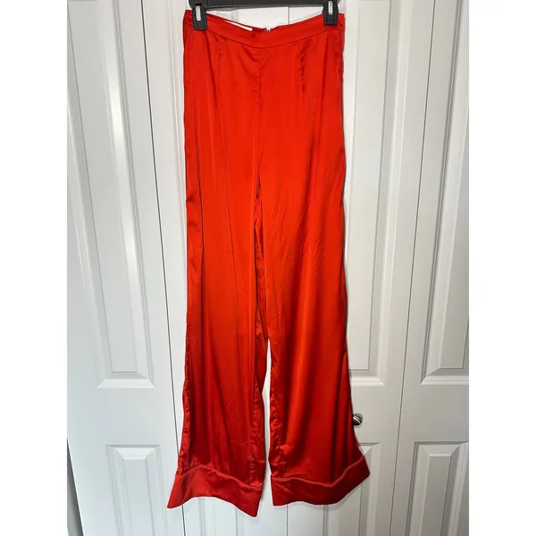House of CB Ayain Wide Leg Pants Womens S Dark Orange Satin High Rise‎ Trousers - Image 3