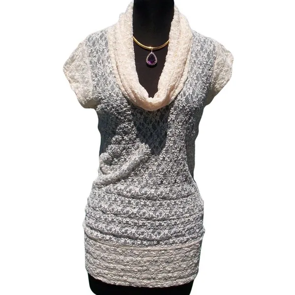 Cache Cream Stretch Lace Pucker Body Hugging Top Tunic New Dress $98 NWT Sz L - Image 3