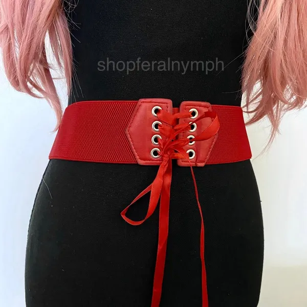 Red Y2K Lace Up Corset Stretchy Wide Waist Belt, Fits Up to 40 Inches, X7GA1309 - Image 4