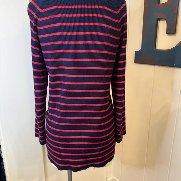 Lauren Ralph Lauren Navy and Red Striped Knit Sweater - Image 2