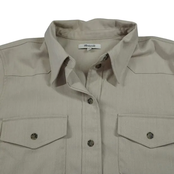 Madewell Womens‎ Size 14 Western Shirt Beige Twill Button Down Flap Pockets - Image 3