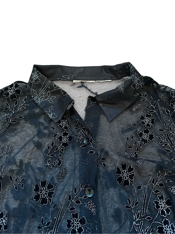 Womens Semi Sheer Velvet Floral Burnout Blouse Dark Romantic Fairy Whimsigoth - Image 2
