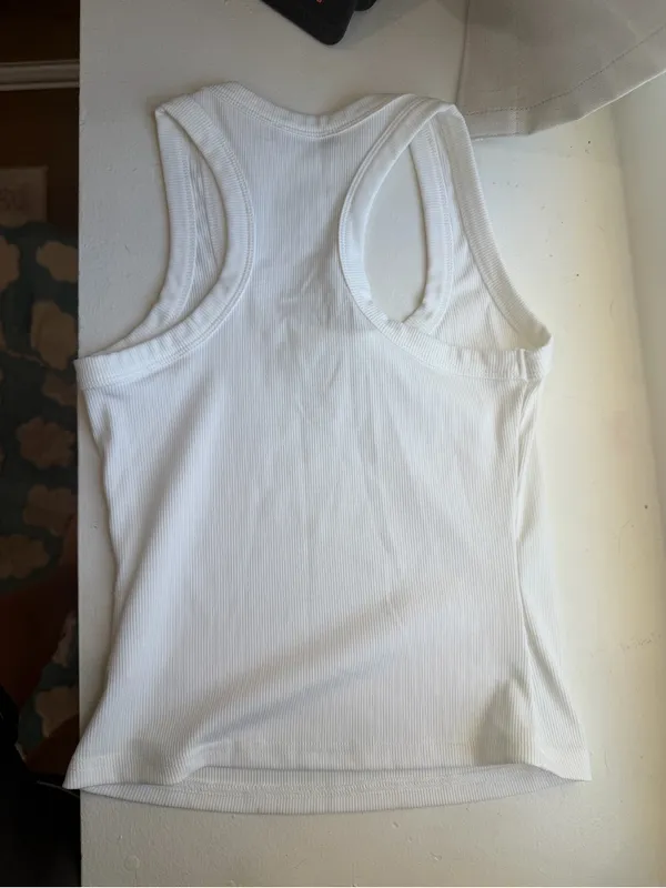 White Ribbed Racerback Tank Top - Image 2