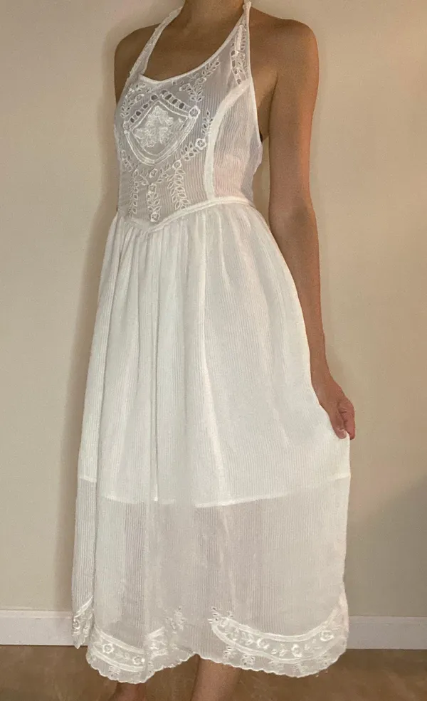 Free People New Romantics collection dainty lace halter tie white dress S - Image 3