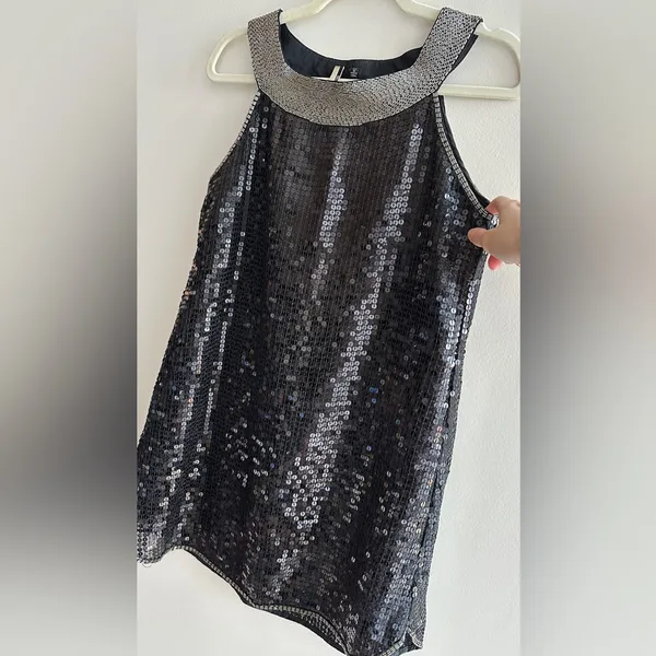 Miss Me Beaded Neck Sequin Mini Y2K Cocktail Dress, Black/Silver, Size Medium - Image 8