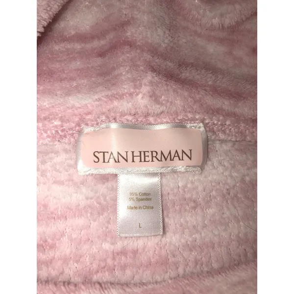 Stan Herman Lounge Set Pajamas Size L Pink Plush Cozy Pockets Long Sleeves - Image 4