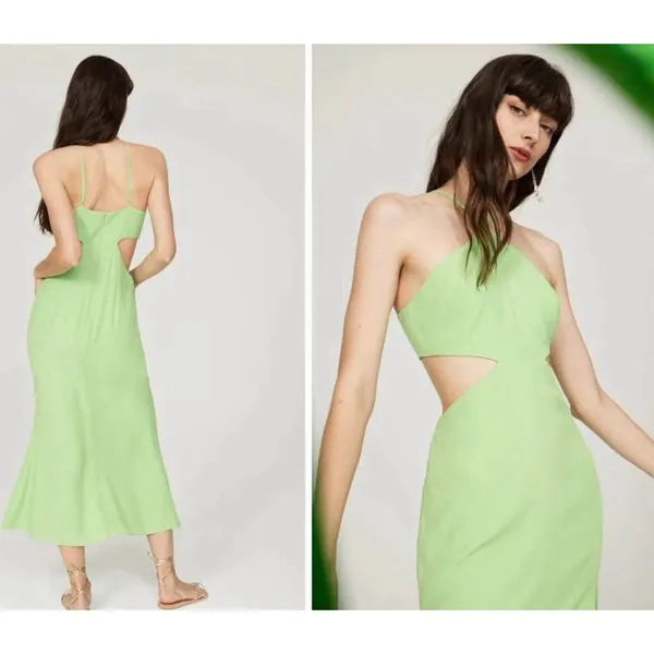 Louna Designer Halter Cutout Midi Green Slit Dress Size Small‎ $265 - Image 4