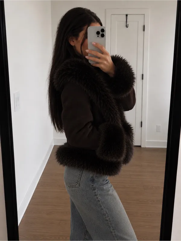 Princess Polly Josefina Faux Fur Detail Jacket in Chocolate - Image 3