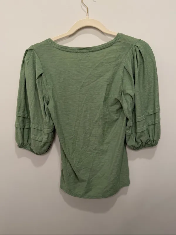Nation LTD Green Pima Cotton Puff Sleeve Top Size‎ XS - Image 4