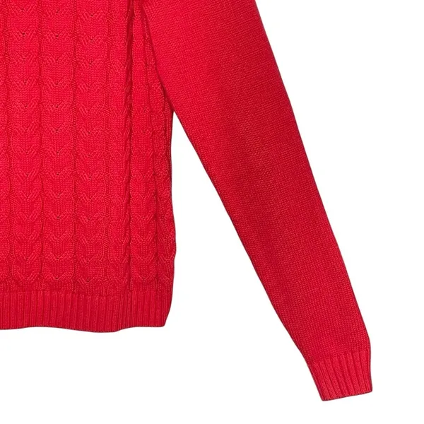 VTG Lands’ End Drifter Cotton Sweater L Red Orange Pink Colorblock Cable Knit - Image 7