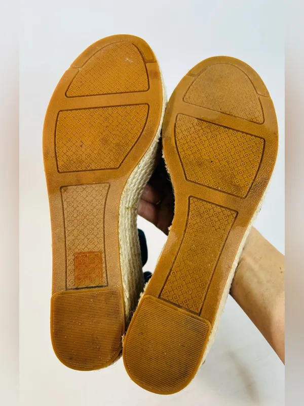 Tory Burch Frieda Espadrille Wedge Sandals in Navy Blue and Tan size 9 - Image 9