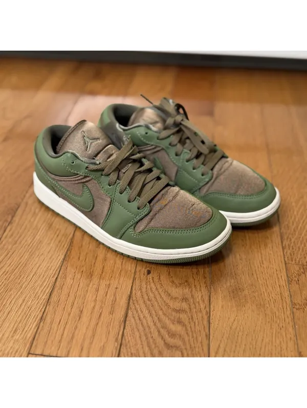 Size 8.5 US Air Jordan 1 Low SE Olive Brown Kelp FB9893-300 Green Brown Leather - Image 8