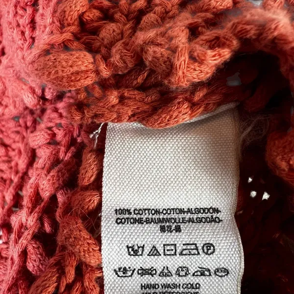 Free People High Low Open Knit V-Neck Sweater Rust Orange Boho Cropped Size M - Image 7