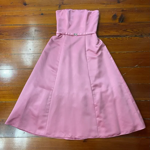 Vintage 90s Michaelangelo Pink Satin Strapless Formal Evening Dress Sz 2 🍄 - Image 5