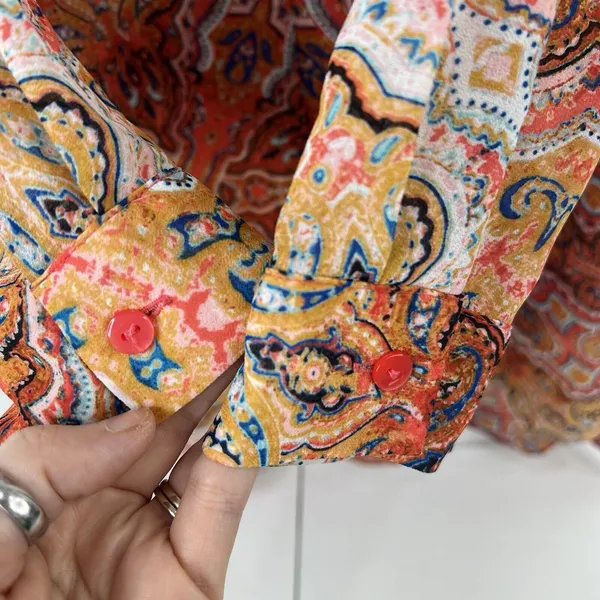 Chico's Size 1 US M 8 Long Paisley Top Long Sleeve Layered Scoop Neck Tie Front - Image 7