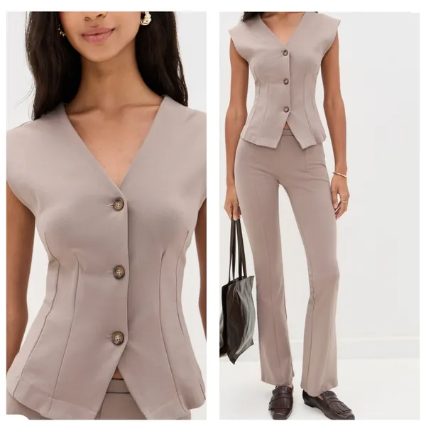 NWT Le Bop Isla Vest Size Medium Brown Nipped Waist Cinched Preppy Minimalist - Image 2