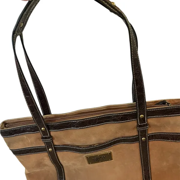 Franco Sarto Brown‎ Suede/Leather Purse With Inside Smartlyte 12.5”X15” Preowned - Image 5