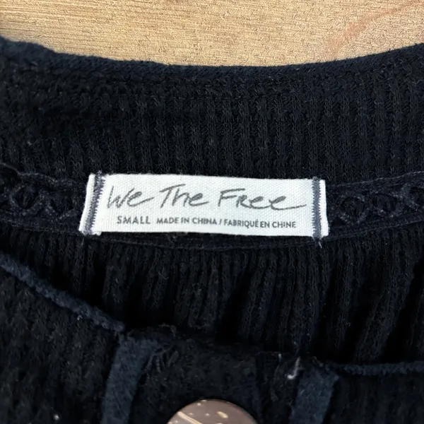 Free People Must Have Waffle Knit Henley Long Sleeve Top Black - Image 4