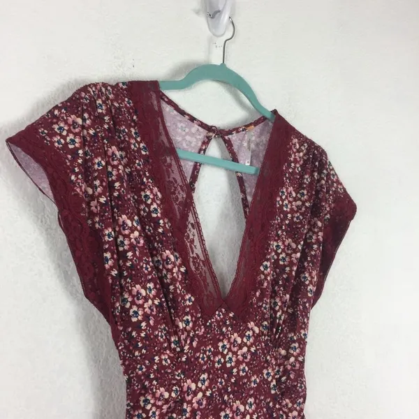 Free People Sweet Talker Lace Mini Dress Size XS Burgundy Floral 90s Grunge Boho - Image 9