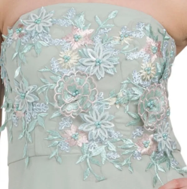 NWT XL Oleg Cassini Sage Blossom Gown Women’s Strapless Embroidered Bodice Maxi Dress - Image 4