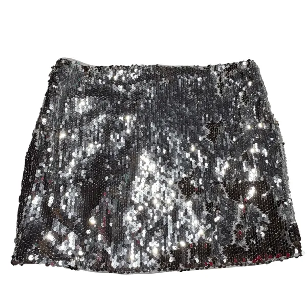 Superdown‎ Revolve Bridget Roselani Mini Skirt Womens XS Silver Sequin Glam Y2K - Image 12