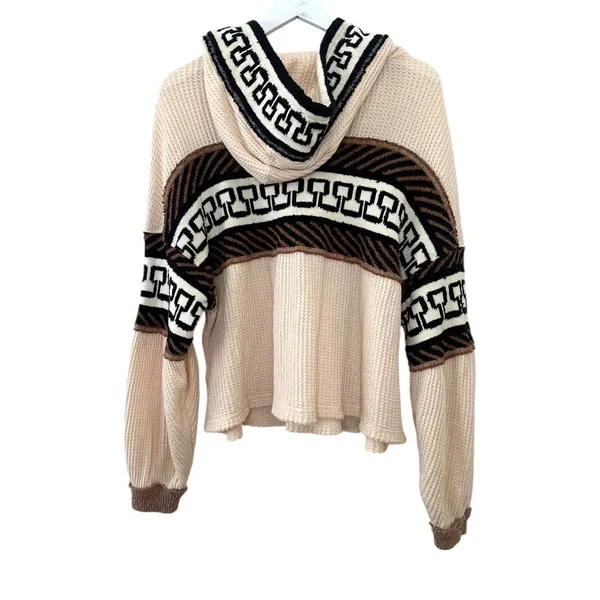 Free People Cardiff Waffle Knit Hoodie Pullover Top Size Medium - Image 6