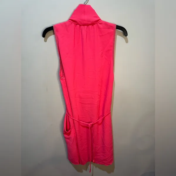 Aritzia Wilfred Sabine‎ Hot Pink Mini Tie Dress sz M - Image 5