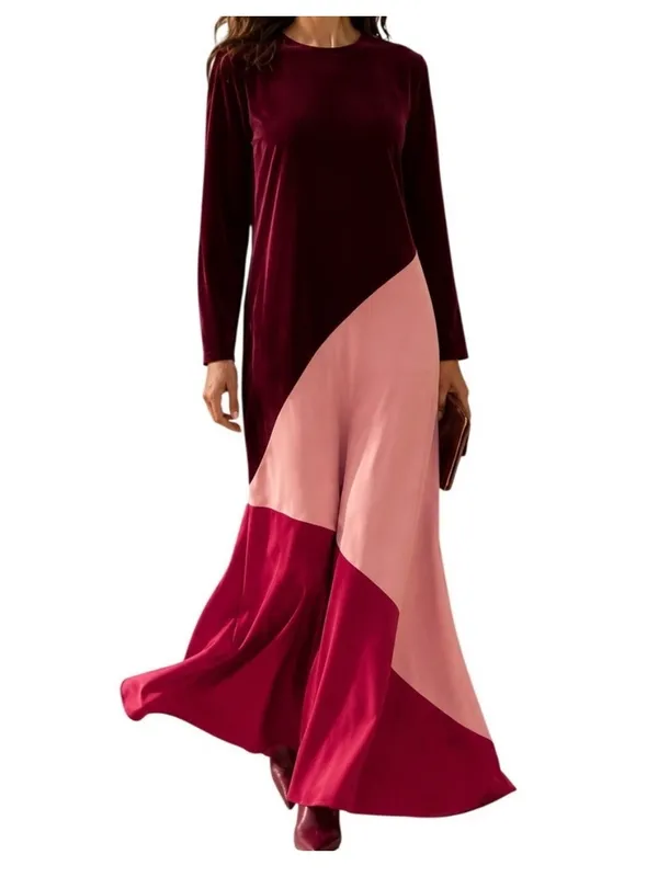 NWT Tuckernuck Red Multi Colorblock Velvet Silk Maxi Dress Medium Lagenlook - Image 4