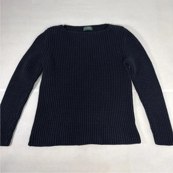 Lauren Ralph Lauren Sweater Womens Blue Chunky Knit Boat Neck 100% Cotton - Image 5