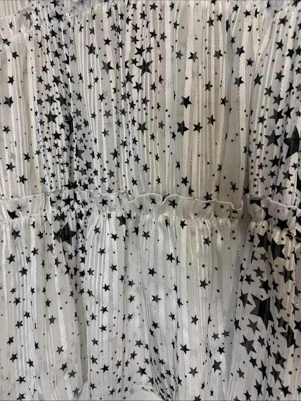 Tallulah Kate White flowy tiered Blouse Black Stars and Balloon Sleeves - Image 7
