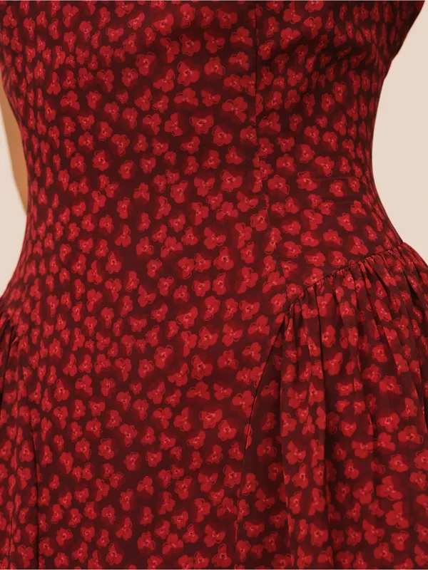 Rihoas Red Cap Sleeve Floral Maxi Dress - Image 2