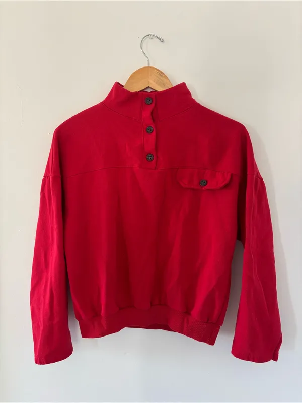 Red Quarter Button Up Sweatshirt - Image 2