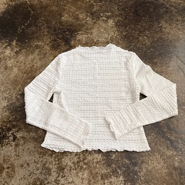 Ruffle Patterned Long Sleeve Top White Size M - Image 3