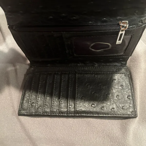 GUESS Trifold Wallet Black Charcoal Logo Pattern Canvas Snap Closure - Image 6