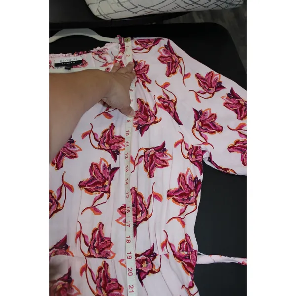 Eloquii Elements Floral Dress Womens 18/20 Pink Great V-Neck Puff Sleeve Midi - Image 7