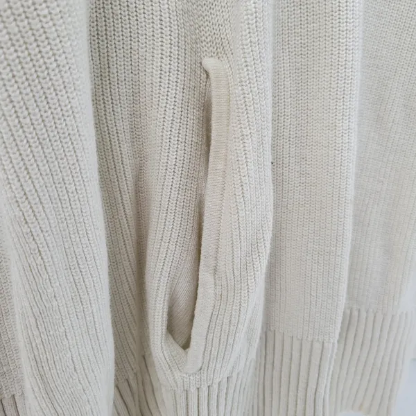 T by Talbots Womens Sweater Large Ivory Drawstring Cowlneck Waffle Knit Pullover - Image 5