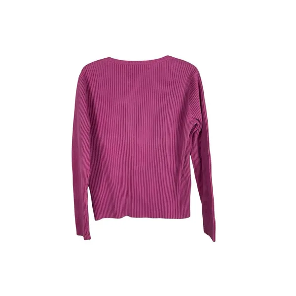 Tommy Hilfiger Ribbed Knit Sweater Womens XL Pink Flag Logo Y2K Preppy FLAW - Image 3